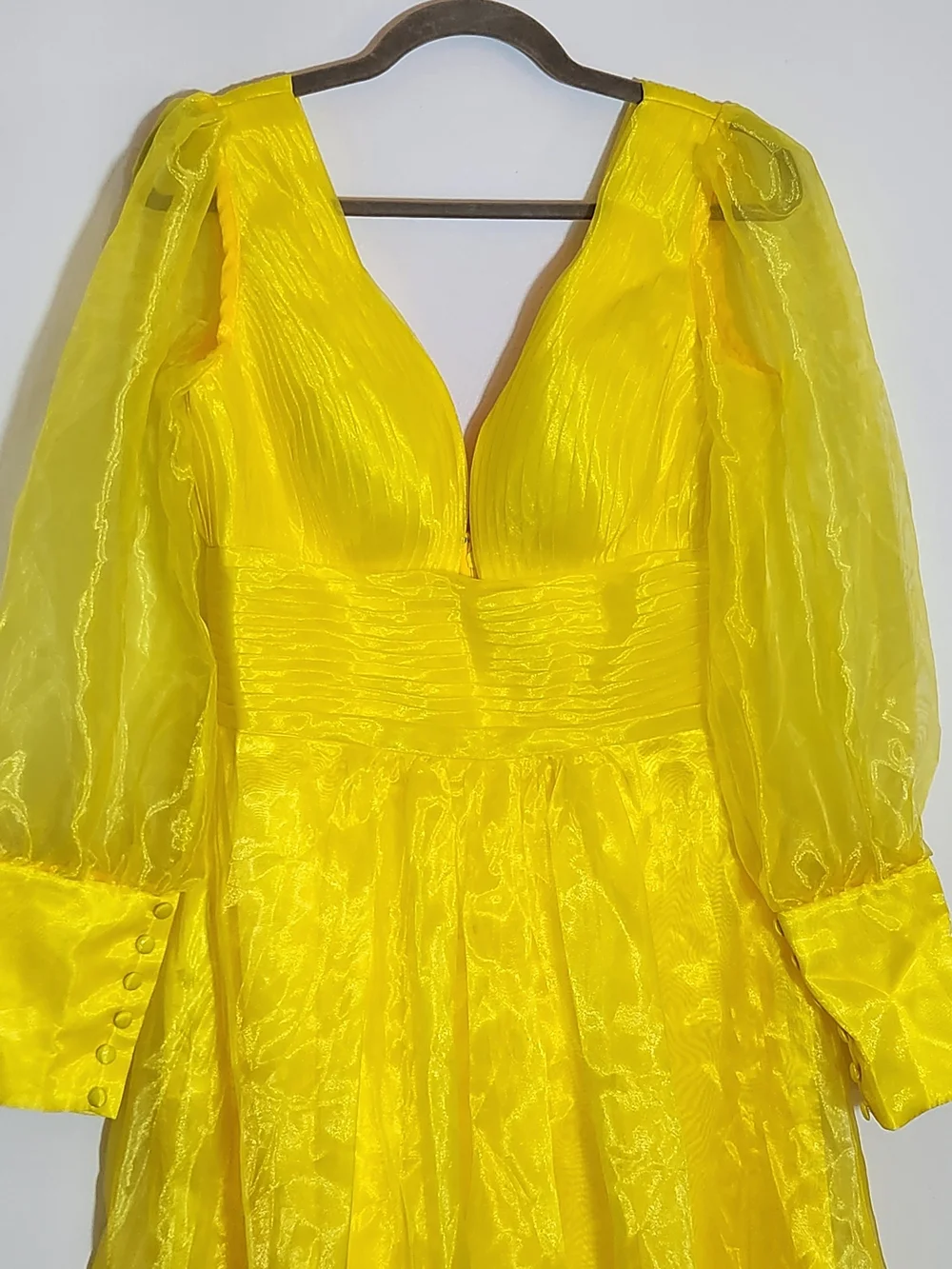 TS Couture Yellow Organza Evening Maxi Dress Size Medium NWT Flaw
